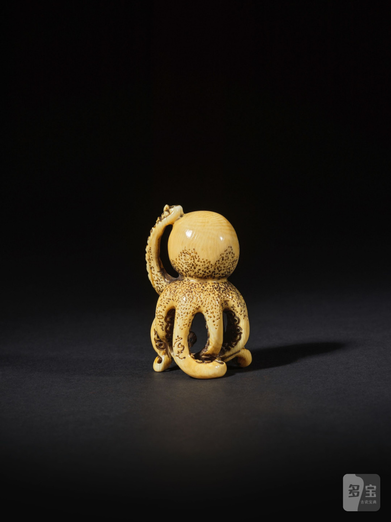 象牙彫根付 蛸 銘「房之」 19世紀 | NETSUKE EN IVOIRE REPRÉSENTANT UN POULPE - 图8